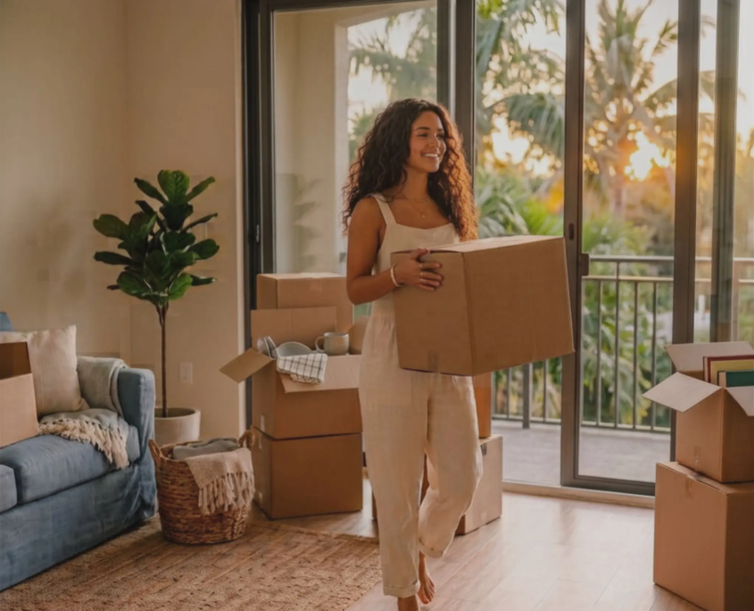 Young adult moving into her first home in Florida, representing Gobin Law’s Young Adult Estate Planning Package.